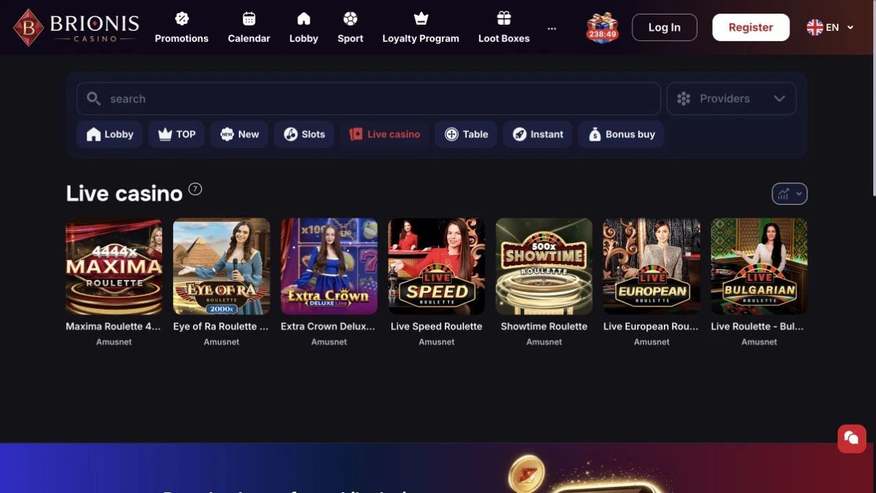Katalog Live casino Brionis